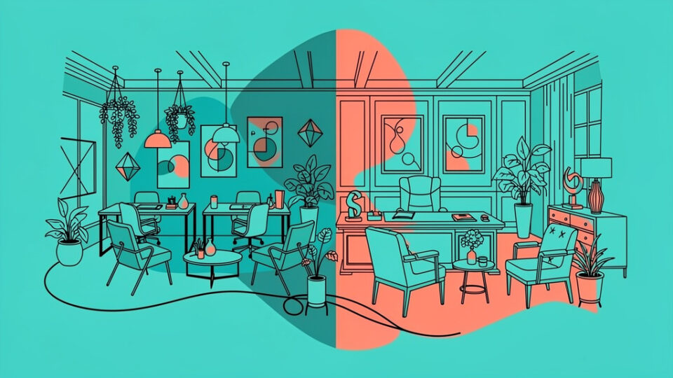 Dekoracje w strefie Open Space vs. w gabinetach dyrektorskich