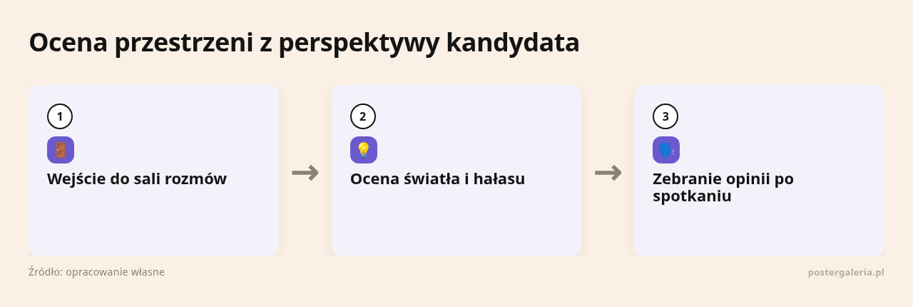 Kolejne kroki: Wejście do sali rozmów, Ocena światła i hałasu, Zebranie opinii po spotkaniu
